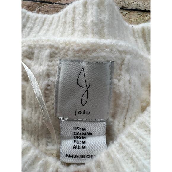 JOIE Cream Cable Knit Fisherman Preppy Cozy Soft Boho Crewneck Sweater M NEW - Picture 3 of 5